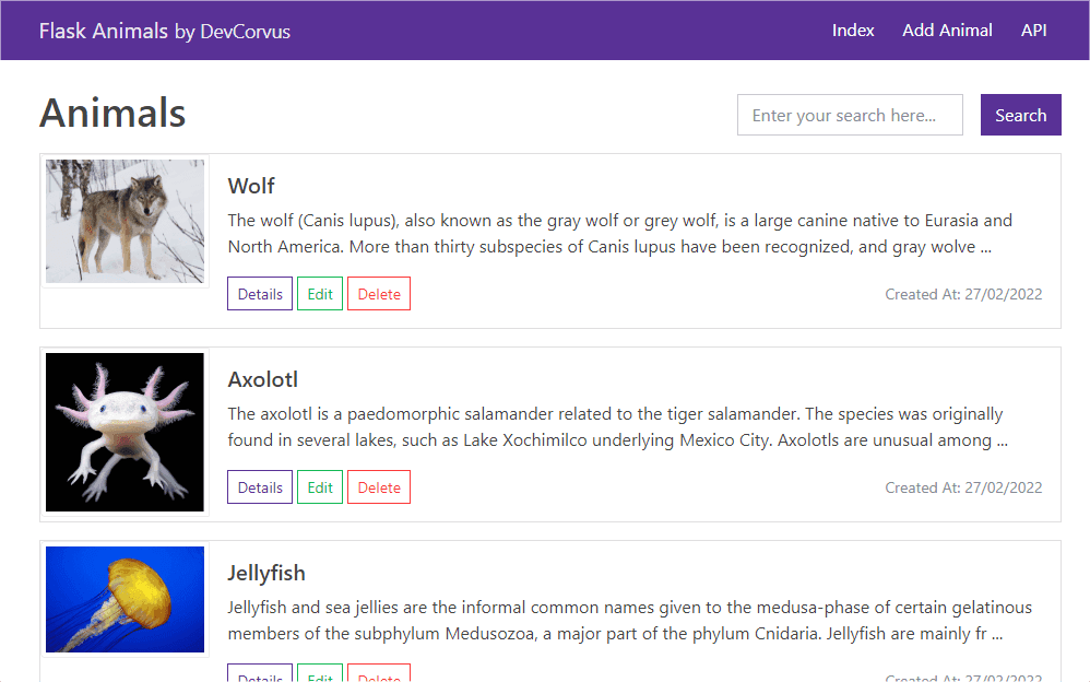 Flask Animals Image capture